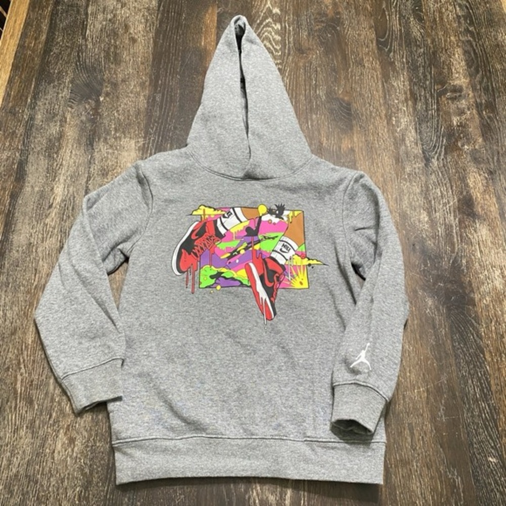 Nike Air Jordan‎ Pullover Hoodie Youth L Sz 7 Graphic Print Gray